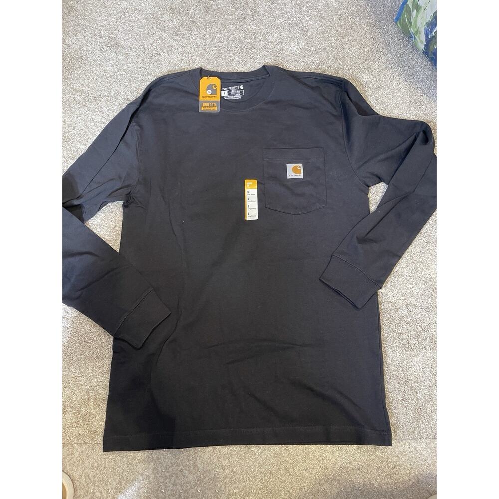 Carhartt Small Loose Fit Heavyweight Black Long Sleeve Pocket T-Shirt Workwear